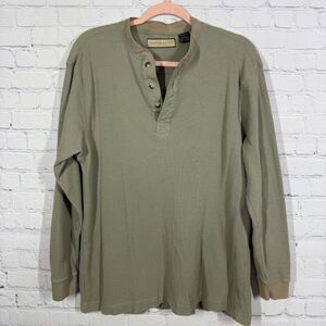 Naturalife Thermal Henley Shirt Green Men Large Waffle Soft Knit Long Sleeve